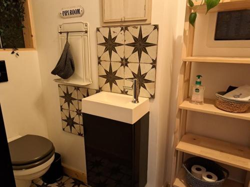 une salle de bain avec un lavabo et des toilettes dans l'établissement La petite bajocasse, à Bayeux