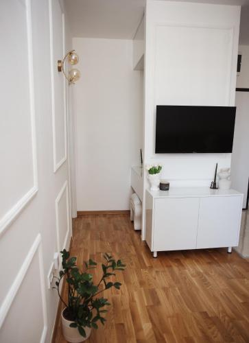 パレにあるApartman N Paleのリビングルーム(テレビ、白いキャビネット付)