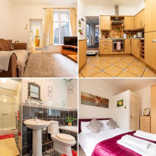 a collage of three pictures of a room at Shelley’s Seaside Stay (Garden/ Double Drive) in Porthcawl