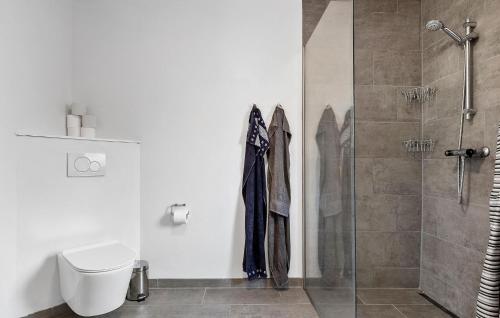 a bathroom with a shower and a toilet at 3 Bedroom Cozy Home In Højslev in Højslev