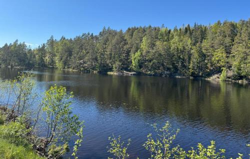 a view of a river with trees in the background at 4 Bedroom Cozy Home In Gjeving in Gjeving