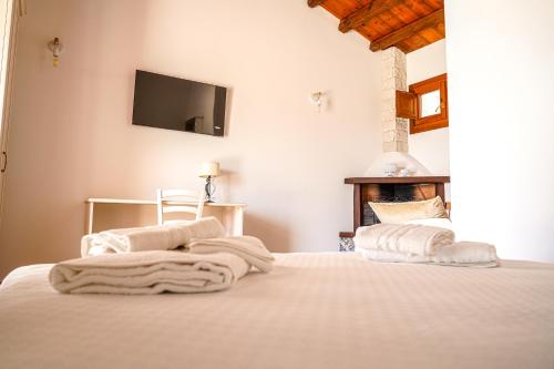 a bedroom with a bed with a tv on the wall at Agriturismo Tenute Mauro in Ispica