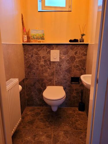 a bathroom with a toilet and a sink at Gárdonyi Ház in Sály