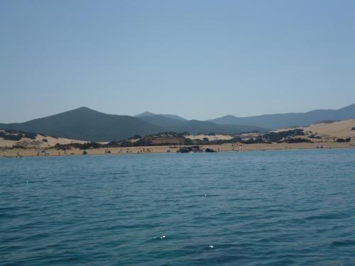 a large body of water with a beach in the background at Casa vacanze con terrazza panoramica vista mare in Portu Maga
