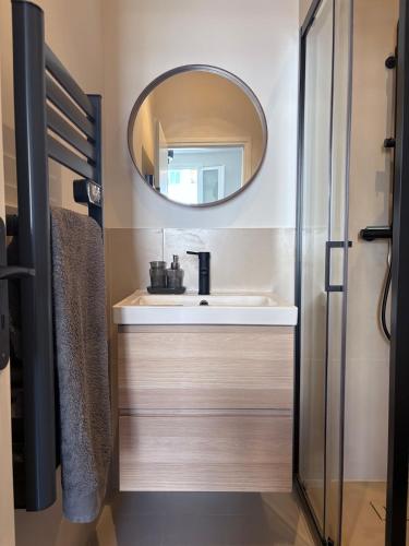 une salle de bain avec un lavabo et un miroir dans l'établissement Studio cosy Le Vismara, à Nice