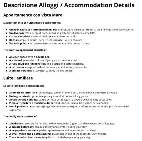 Una captura de pantalla de un documento con un cuestionario con detalles aproximados sobre alergias. en Rita's Apt&Rooms, en Noto