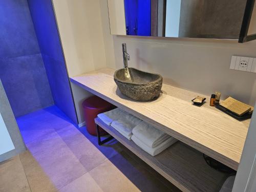 a bathroom with a sink on a counter at Locanda Monte Baldo in Malcesine