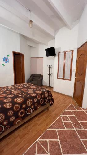 a bedroom with a bed and a television in it at Posada Teyecac in San Juan Teotihuacán