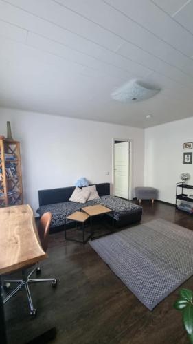 a living room with a couch and a table at Sikupilli Pallasti Apartment in Tallinn