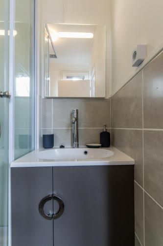 une salle de bain avec un lavabo et un miroir dans l'établissement Sweet Home Dijon-Arquebuse, à Dijon