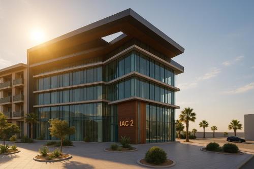 a rendering of a large building with glass at apartment lac 2 in Tunis