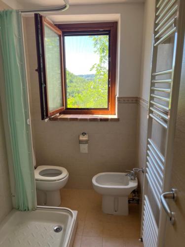 a bathroom with a toilet and a sink and a window at agriturismo borgo del ginepro in Castiglione Messer Raimondo