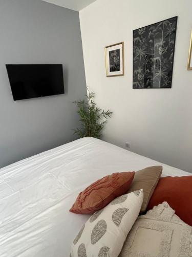 - une chambre avec un lit et une télévision à écran plat dans l'établissement Le Saint-Alpin, à Châlons-en-Champagne