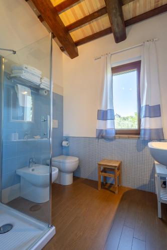 a bathroom with a toilet and a sink and a shower at Relais Piano Valle in Pollutri
