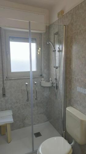 a bathroom with a shower and a toilet at Hotel Capri in Grado