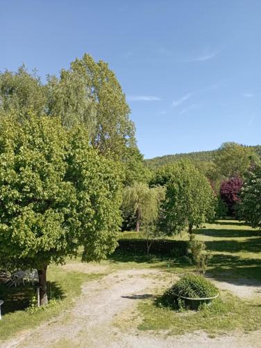 a garden with trees and a dirt road at Studio numéro 2 , 3 couchages in Chabottes