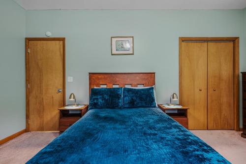 Postel nebo postele na pokoji v ubytování Blue Badger Cottage -Wifi, Fire Pit, Fireplace, Screen Porch, Game Room, King Bed, Grill