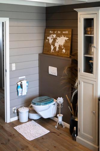 a bathroom with a toilet and a map on the wall at Stijl en kleur in Diest
