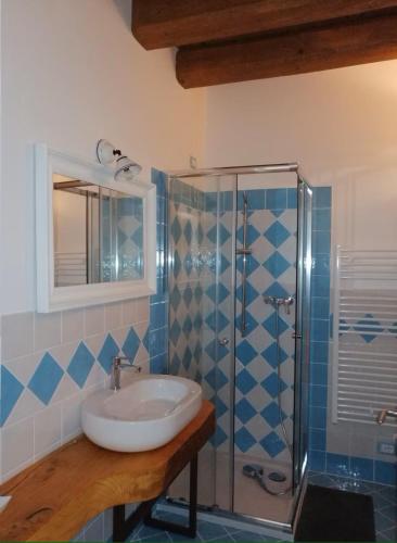 a bathroom with a sink and a shower at Il Sogno di kovalsky - B&B Relax & Nature in Polcenigo