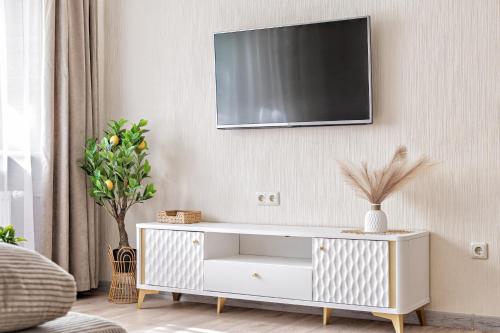 TV a/nebo společenská místnost v ubytování Šviesūs ir Jaukūs Apartamentai su balkonu