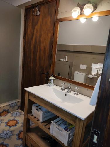 a bathroom with a sink and a mirror at Casa El Ciprés in Potrerillos