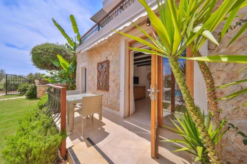 a patio of a house with a palm tree at Molino Hotel in Kas