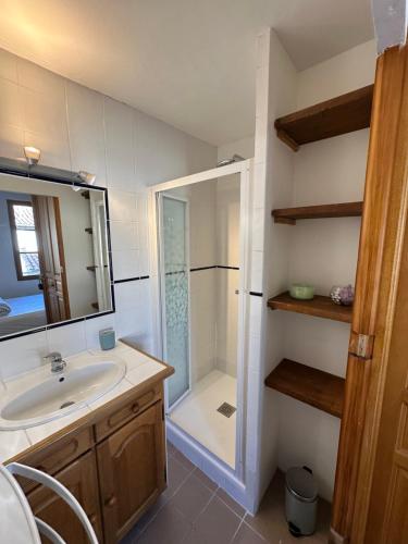 une salle de bain avec un lavabo et une douche dans l'établissement Aix Centre Rue d'Italie - T2 40m2 Rénové - à 2 pas du Cours Mirabeau, à Aix-en-Provence