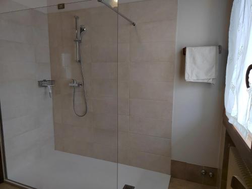 a bathroom with a shower with a glass door at Bed and breakfast santa felicita in Borso del Grappa