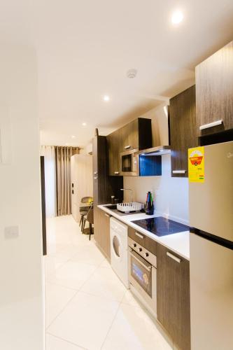 a kitchen with a stove and a dishwasher at Accra Luxury Apartments @ The Lennox in Accra