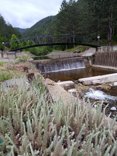 a bridge over a river with a waterfall at Dedin Konak in Mokra Gora