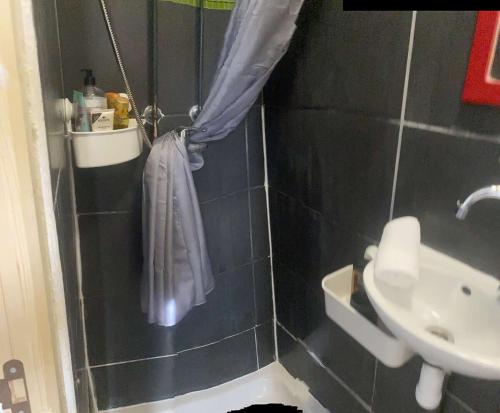 a small bathroom with a sink and a shower at Entire Studio Downtown, Old Port in Marseille