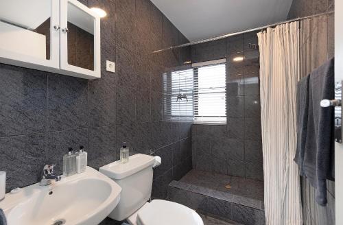 a bathroom with a toilet and a sink and a shower at Camps Bay private room and bathroom in Cape Town