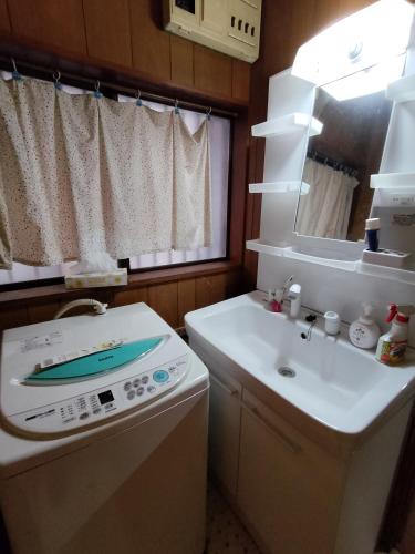 a small bathroom with a sink and a washing machine at 桜の家 in Saitama