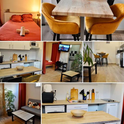 un collage d’images de différents types de meubles dans l'établissement Le Spot de Bayard - Hypercentre Toulouse, Gare Matabiau, Accueil h24, Wi-Fi, à Toulouse