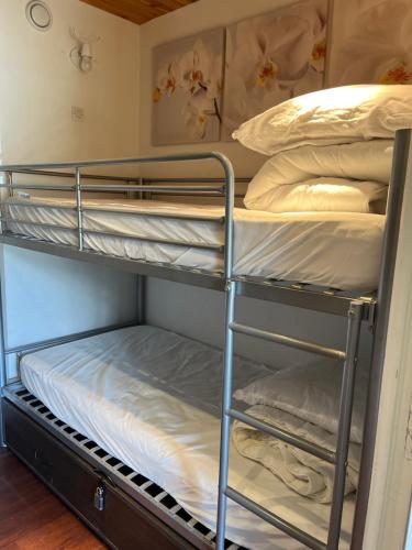 un lit superposé dans une chambre avec deux lits superposés dans l'établissement Studio 4 personnes Valberg, à Péone