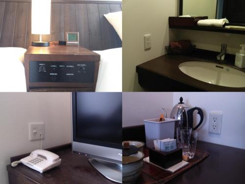 a hotel room with a television and a sink at La Vista Daisetsuzan in Higashikawa