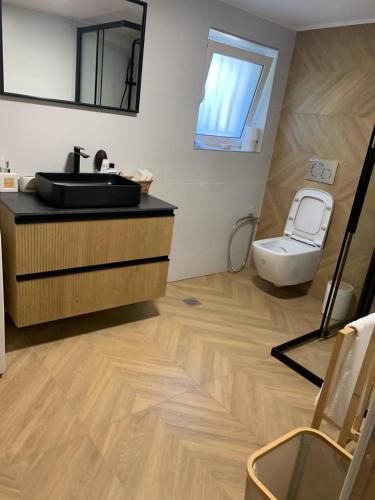a bathroom with a sink and a toilet at Maria House in Artemida