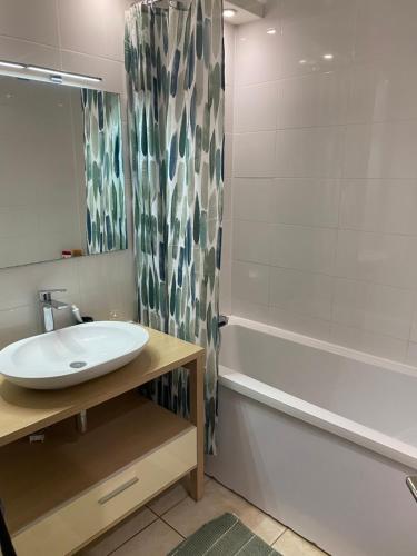 une salle de bains avec lavabo et baignoire dans l'établissement Front de Mer, à Calais