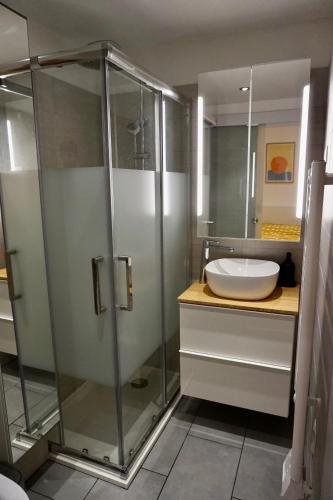 une salle de bain avec douche et lavabo dans l'établissement Studio calme et tout équipé centre historique, à Aix-en-Provence