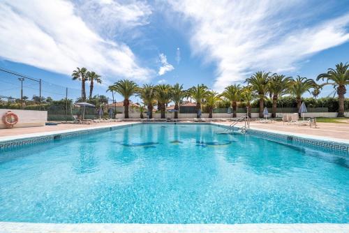 a large swimming pool with palm trees in the background at Holiday Dream near Yumbo in Playa del Ingles