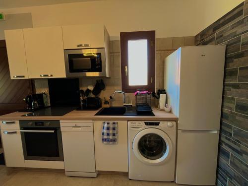 a kitchen with a refrigerator and a washing machine at residence u filipaghju in Galeria