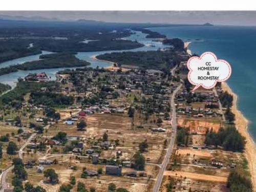 an aerial view of an island in the water at CC HOMESTAY PRIVATE POOL Kampung Mangkuk, Terengganu in Penarek