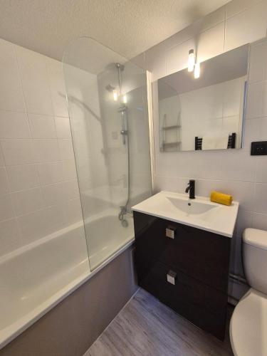 une salle de bain avec un lavabo, une douche et des toilettes dans l'établissement Le Saint Benoît #Confort, à Clermont-Ferrand