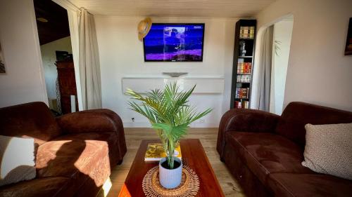 un salon avec deux canapés et une table dans l'établissement Villa with sea view and garden City centre and nature, à Roquebrune-Cap-Martin