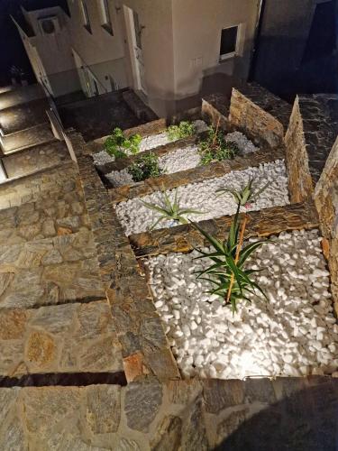 a stone walkway with rocks and plants on it at Samos Endless Blue in Samos