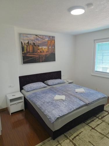 a bedroom with a bed and a painting on the wall at Apartments Amina Sarajevo in Sarajevo