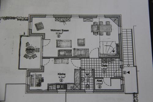 a black and white floor plan of a house at Ferienwohnung HeilbadOase in Erwitte