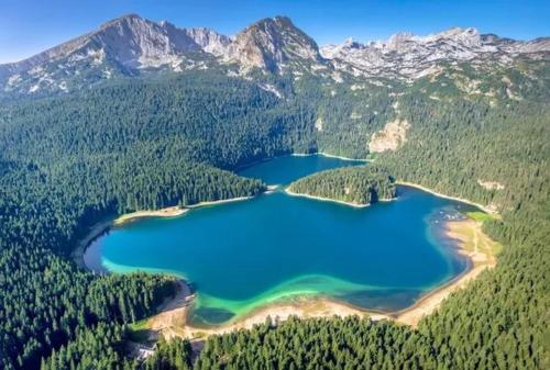 an aerial view of two lakes in the mountains at Vila Dragana in Žabljak