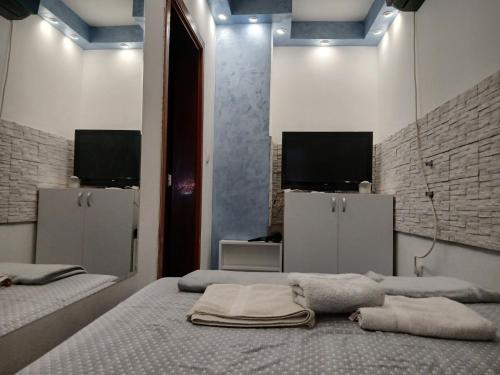 a bedroom with two beds and two tv at MilicaNS2 in Novi Sad