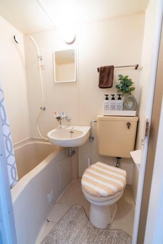 a small bathroom with a toilet and a sink at Alpha memory NAGOYA in Mutsunochō